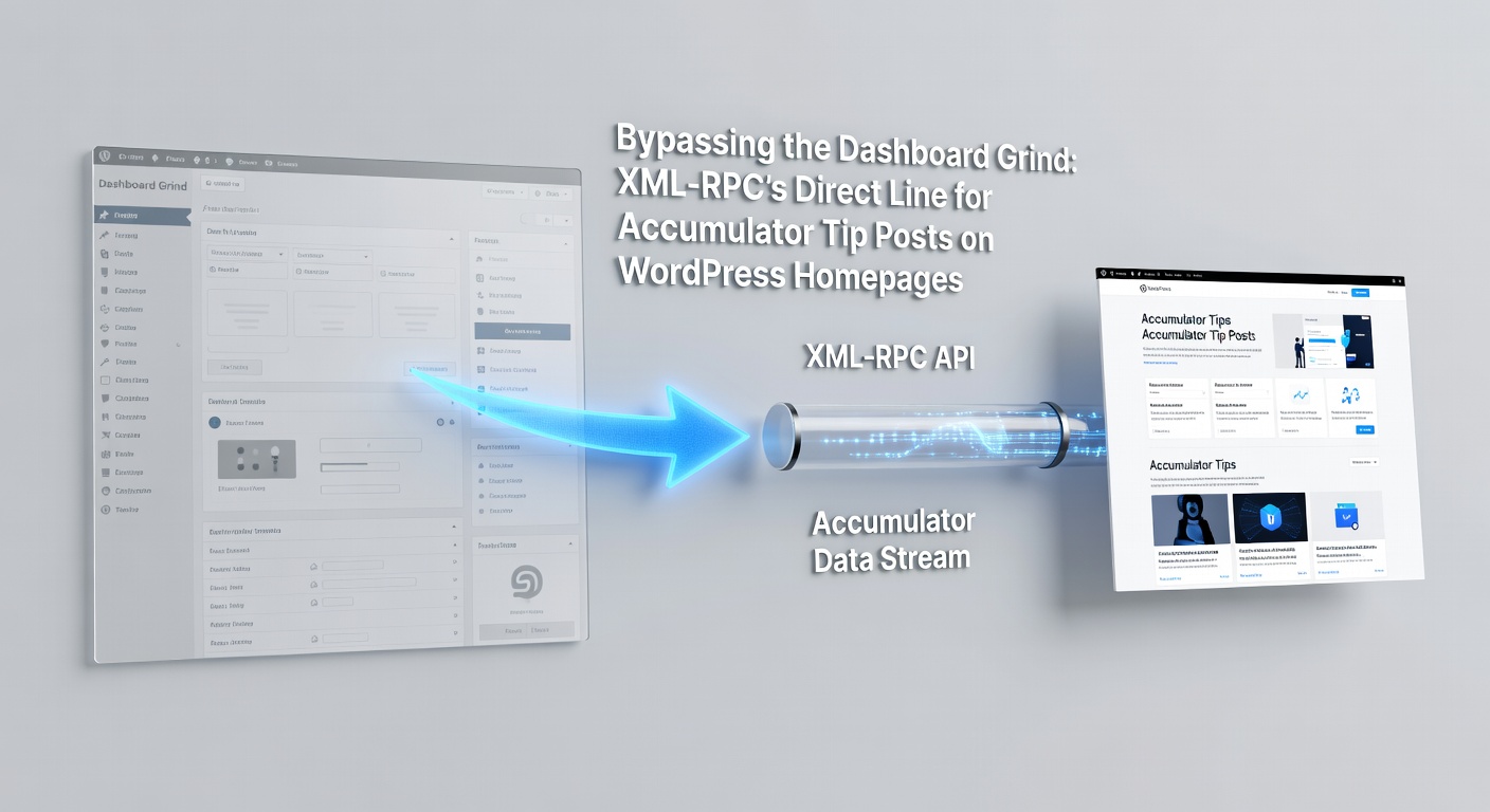 Illustration of XML-RPC connection bypassing WordPress dashboard for direct post publishing