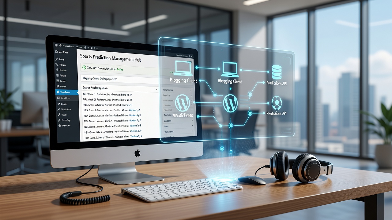 Desktop blogging interface connected to WordPress dashboard via XML-RPC protocol for sports content management
