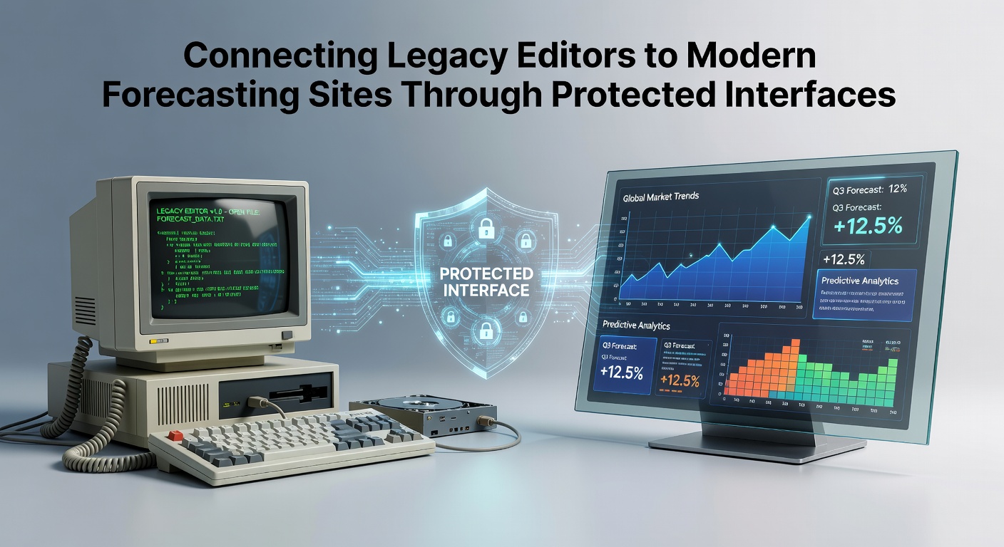 Legacy editor interface connecting to modern forecasting dashboard via protected API layers