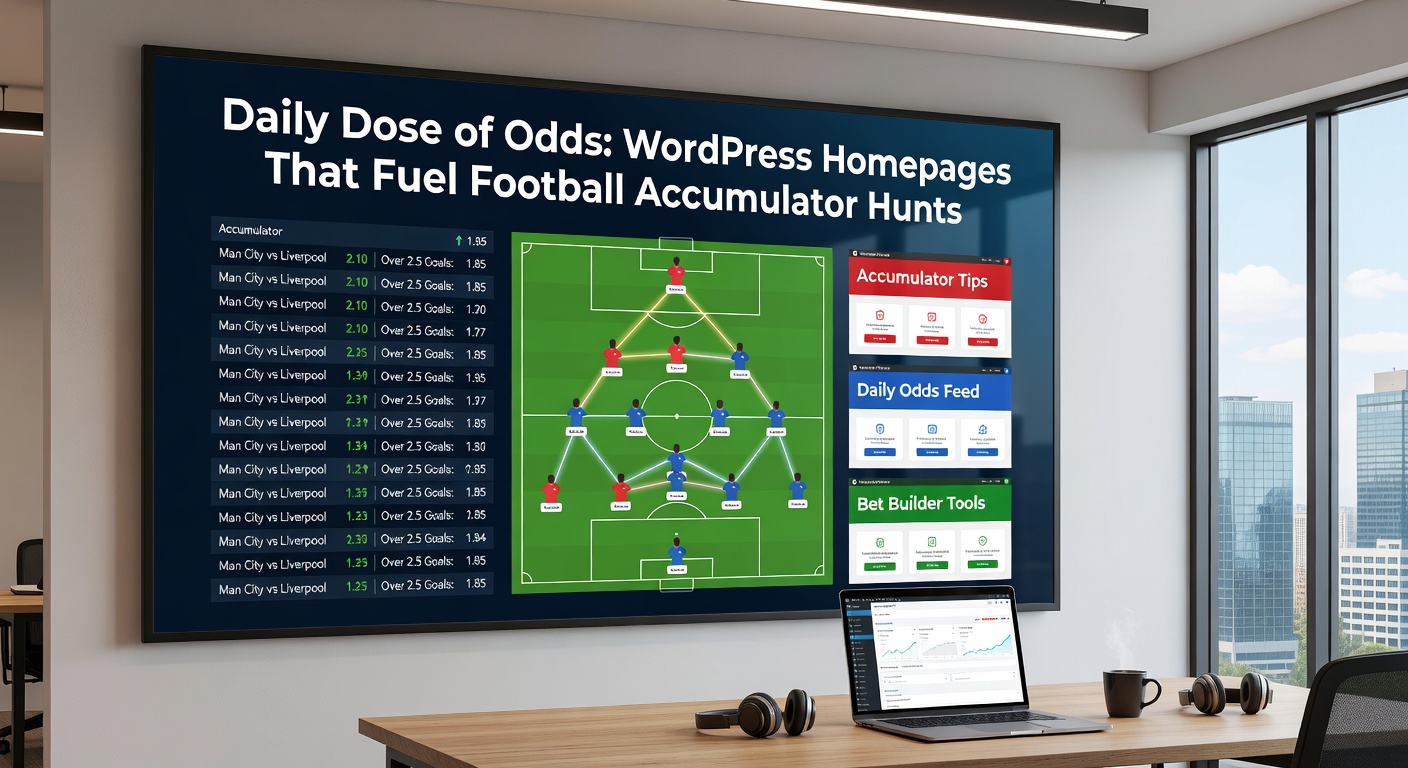 Dynamic WordPress homepage displaying live football odds grids and accumulator builder tools