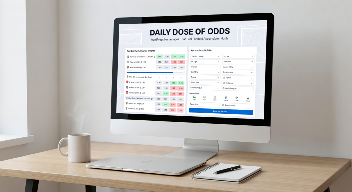 Close-up of WordPress accumulator odds interface with customizable bet slips and league filters