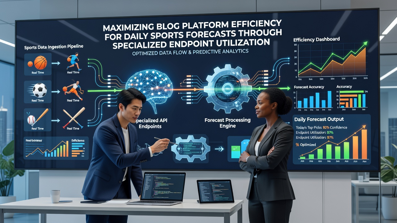 Blog platform dashboard displaying integrated sports data endpoints and forecast publishing tools