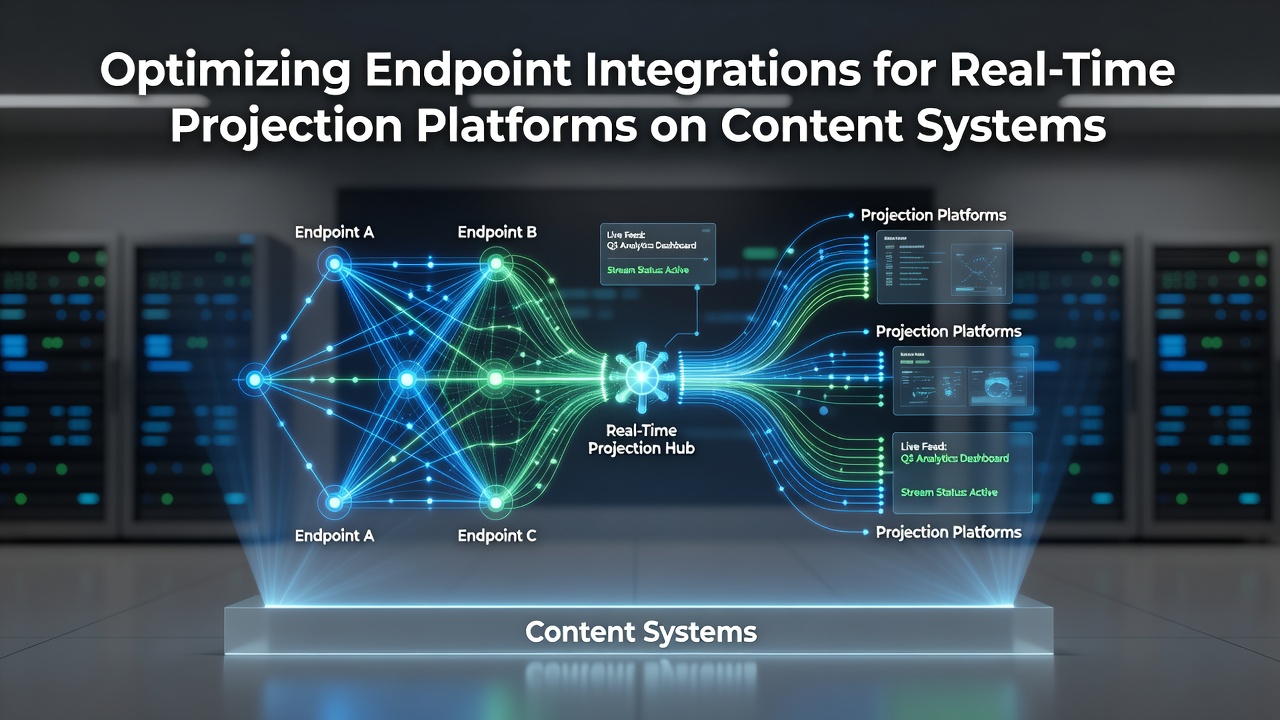 Technical diagram showing endpoint integration architecture for real-time data projection on content platforms