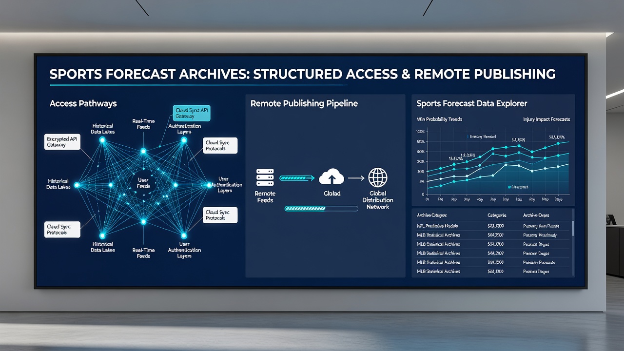 Screenshot of remote publishing workflow linking a desktop interface to a sports archive dashboard